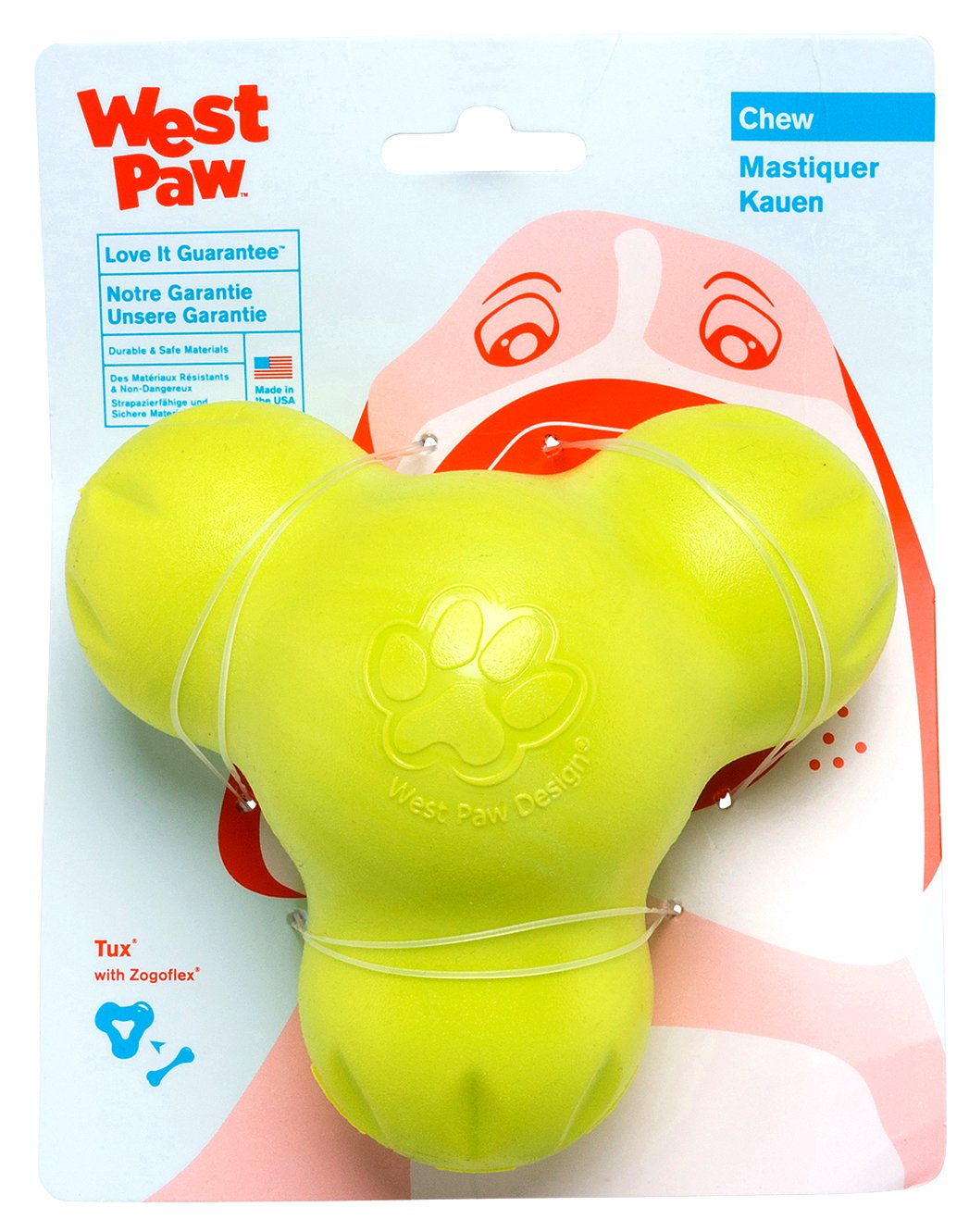 WEST PAW Zogoflex Tux Treat Dispensing Dog Chew Toy – Interactive Chewing Toy for Dogs – Dog Games for Aggressive Chewers, Fetch, Catch – Holds Kibble, Treats, Small 4", Granny Smith