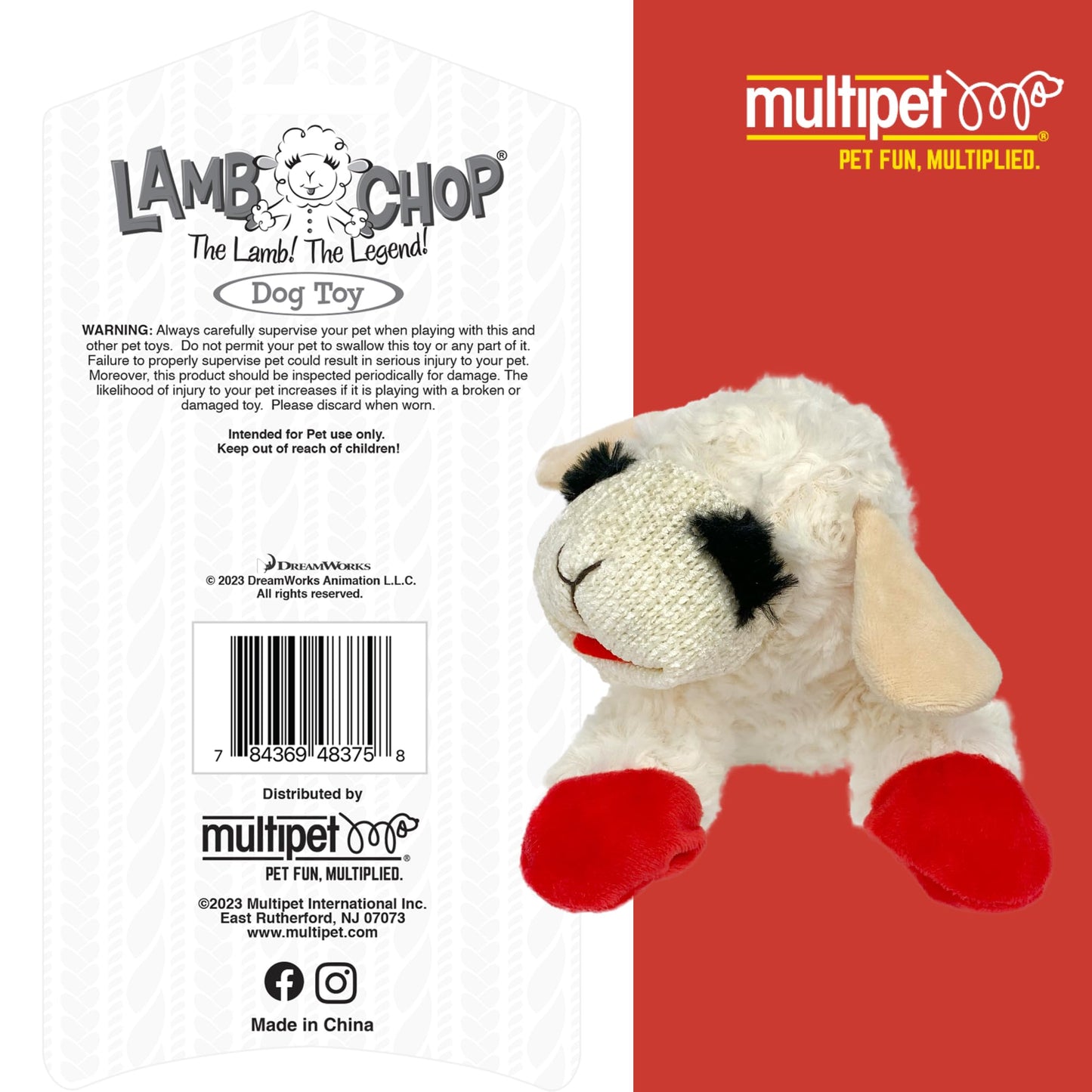 Multipet Mini Lamb Chop Officially Licensed, Plush, Squeak Pet Toy (White, 10')